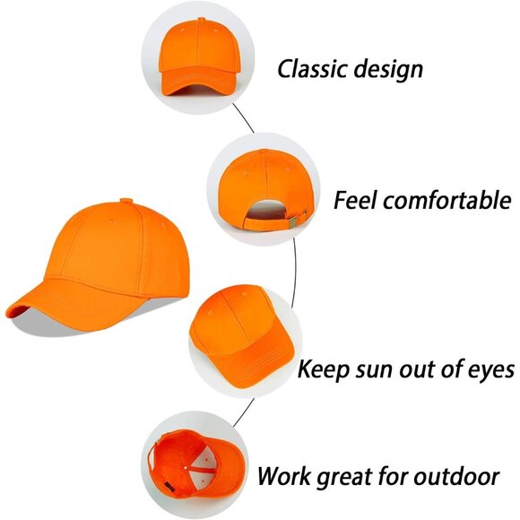 Unisex Structured-orange Baseball Cap Cotton Fits Washed Denim Adjustable Hat - Picture 3 of 3